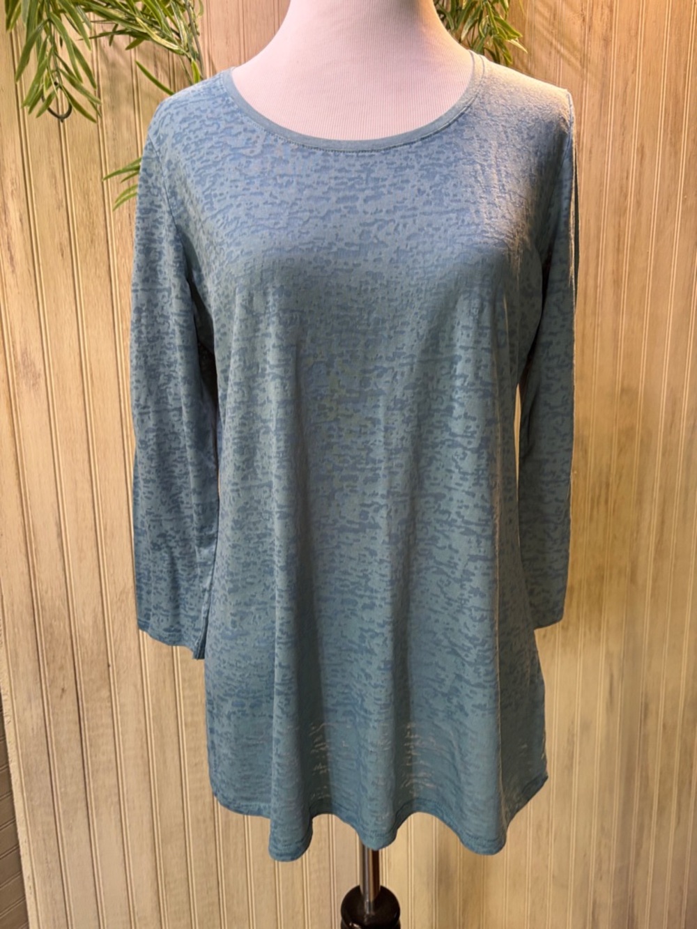 J. Jill Teal-Blue 3/4 Sleeve Scoop Neck T-Shirt, VGUC Medium, Poly/Cotton Blend